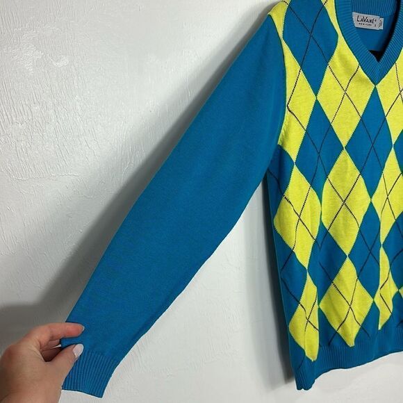 LaVane Cotton Blend Argyle Print V-neck Pullover Sweater Size S - Picture 2 of 9